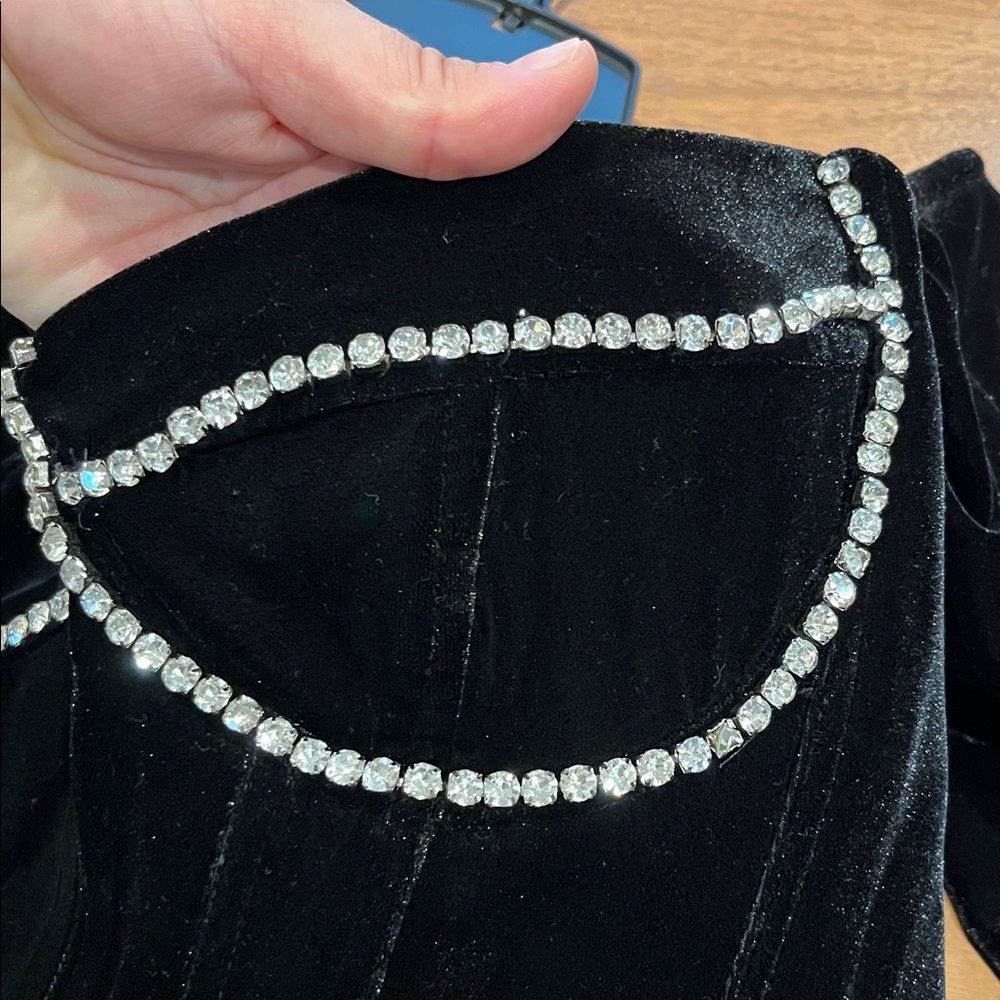 Bardot Black Velvet  Dress with crystal Details - Picture 9 of 11